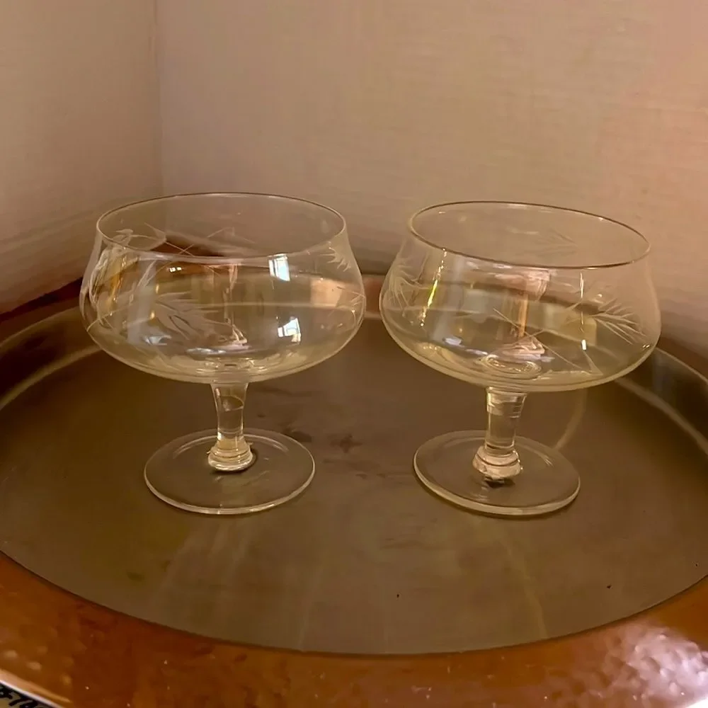 Noritake Japanese vintage Etched Wheat Crystal Champagne Coupes 2